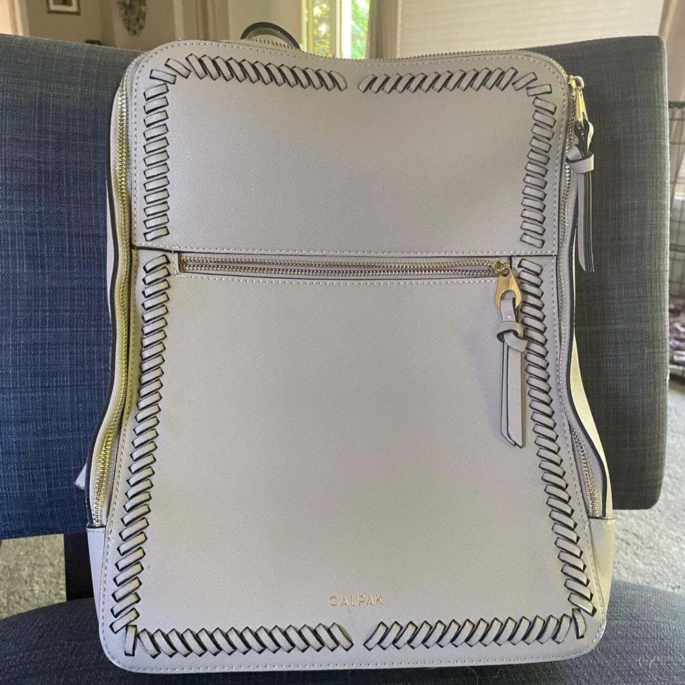 Calpak Cream Backpack with Whipstitch Detailing